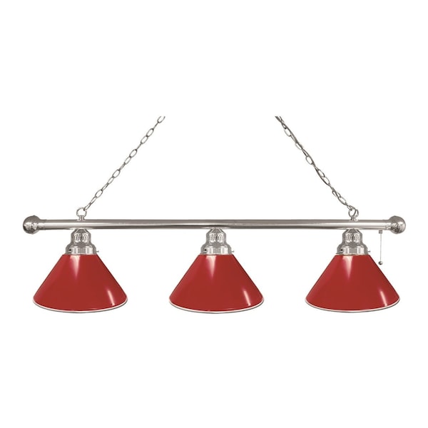 Red 3 Shade Billiard Light, Chrome Fixture