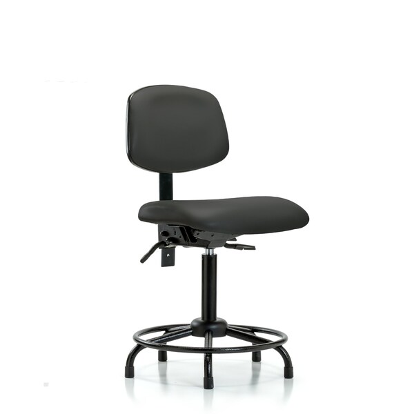 Bench Chair, Vinyl, RT Glides, Gry, No Arms, 22" to 29" Height, Charcoal