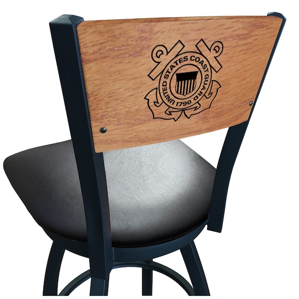 25" Blk Wrinkle U.S. Coast Guard Swivel Bar Stool, Laser Engraved Back