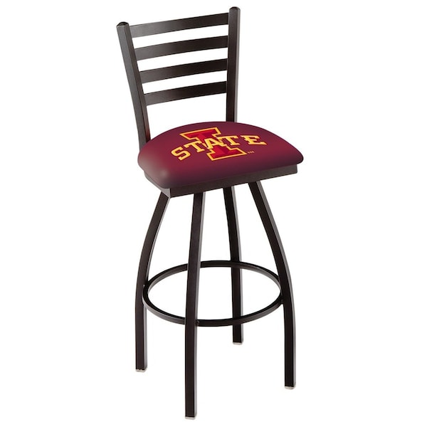 25" Blk Wrinkle Iowa State Swivel Bar Stool, Ladder Back