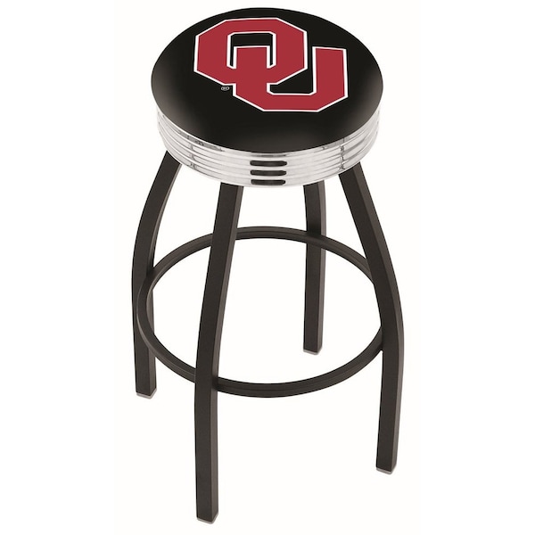 25" Blk Wrinkle Oklahoma Swivel Bar Stool, Chrome Ring