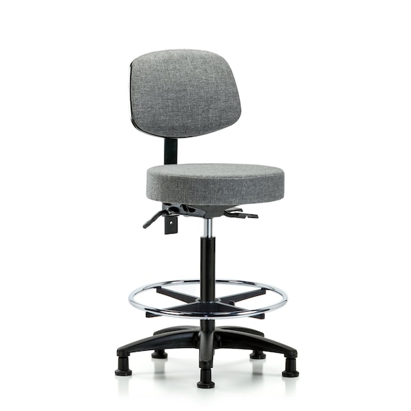 Bench Stool, Hi, Fabric, Bk, CF, Glides, Gry, Color: Gray