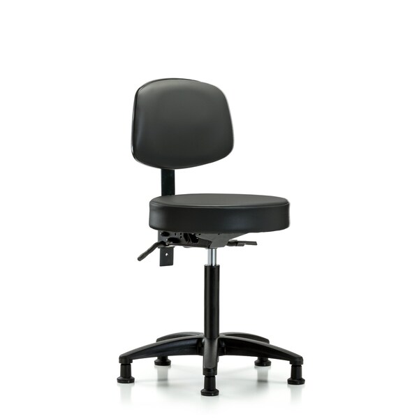 Vinyl Stool, Back, Med Bench, Tilt, Glides, Carbon