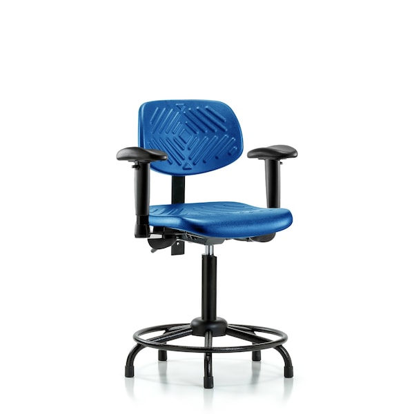 Poly Chair Round Tube Base, Med Bench, Arms, Glides, Blue