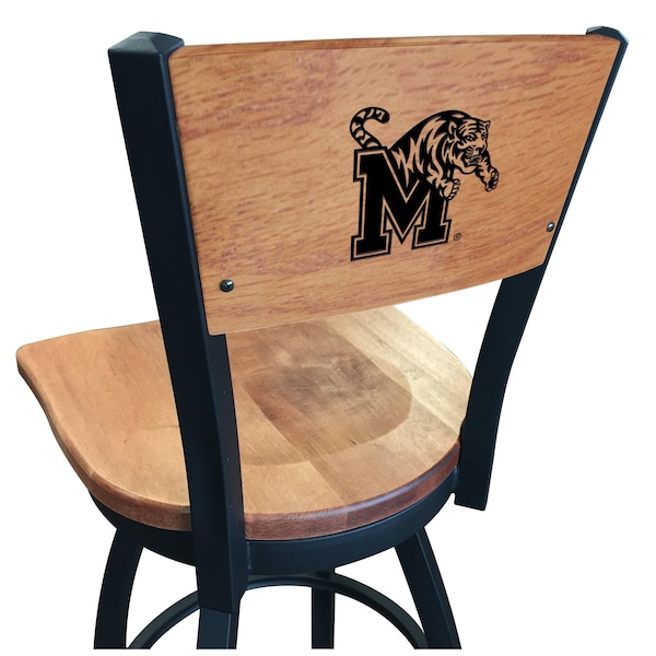 25" Blk Wrinkle Memphis Swivel Bar Stool, Laser Engraved Back