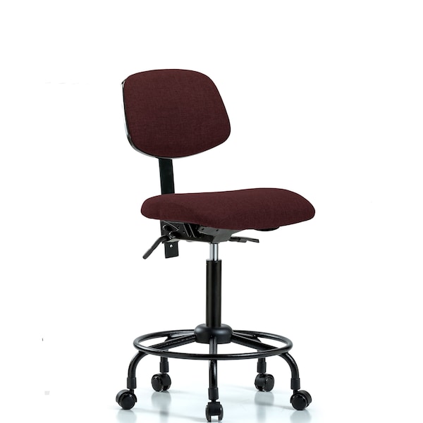Chair, Fabric, Med Bench, RT Casters, Bur, No Arms, 22" to 29" Height, Burgundy
