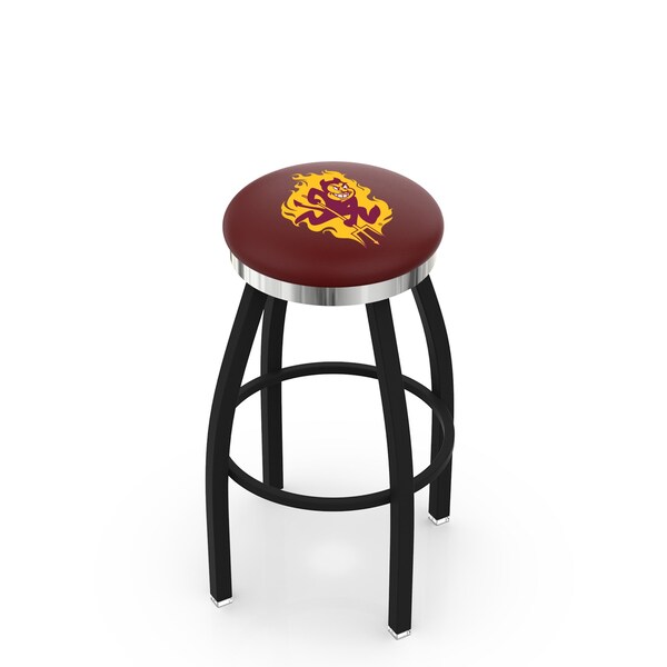 25" Blk Wrinkle Arizona State Swivel Bar Stool, Chrome Ring, Sparky Logo