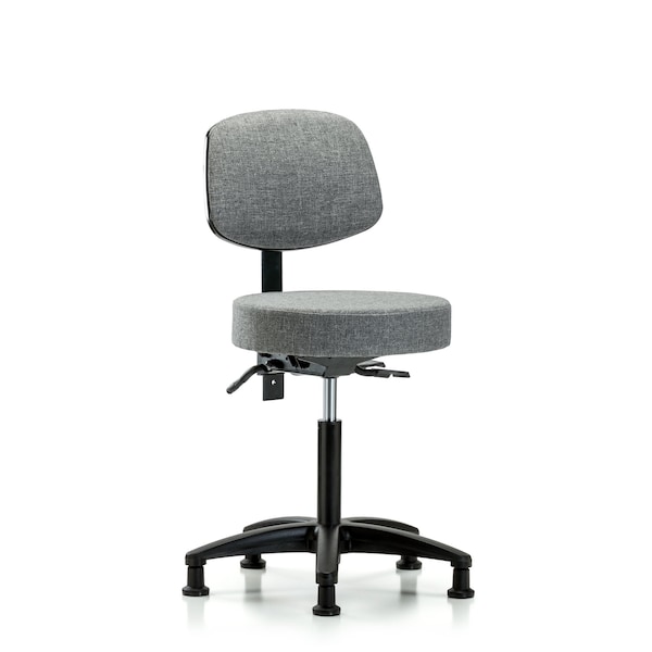 Bench Stool, Med, Fabric, Bk, Casters, Gry