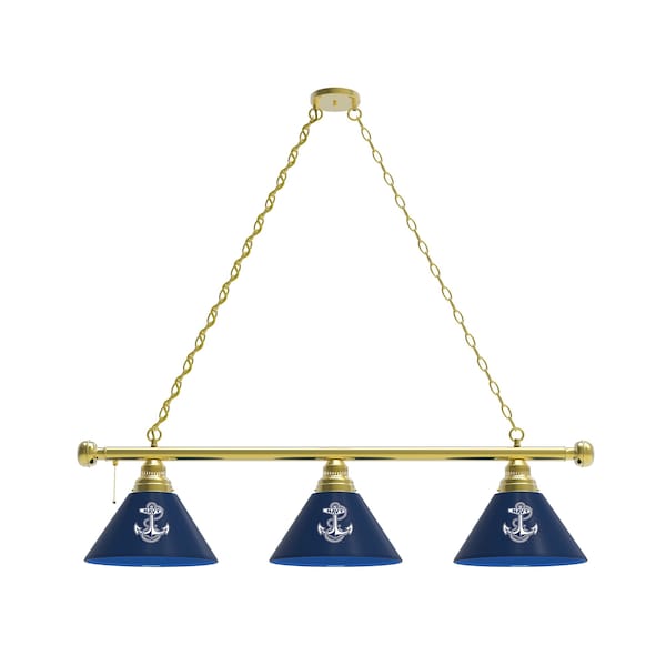 US Naval Academy NAVY 3 Shade Billiard Light, Brass Fixture