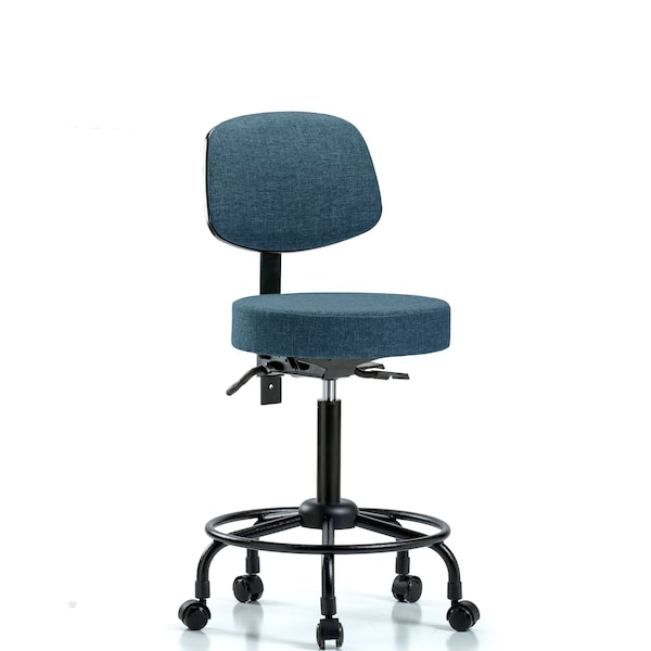 Rutledge Fab Stool with Back-Medium Bench Height with RT Base, Seat Tilt, andCasters in Blue Fab
