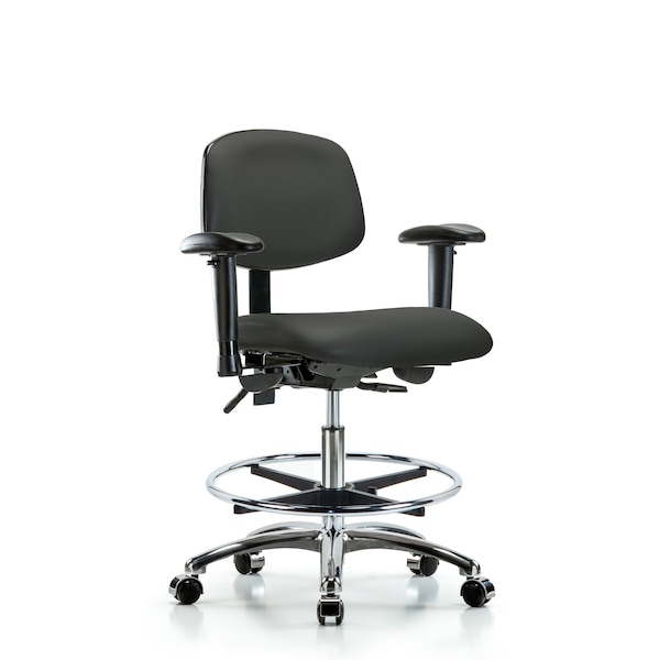 Medium Bench Chair Chair, Vin, Med Ben, CF Cast, Gry, Adjustable Arms, 22" to 29" Height, Vinyl