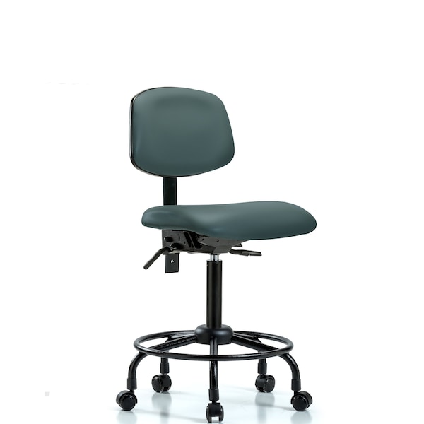 Bench Chair, Viniyl, RT Tilt, Casters, Blu, No Arms, 22" to 29" Height, Colonial Blue