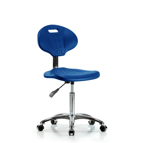 Erie Poly Chair Chrome, Med Bench, Chrome Casters, Blue