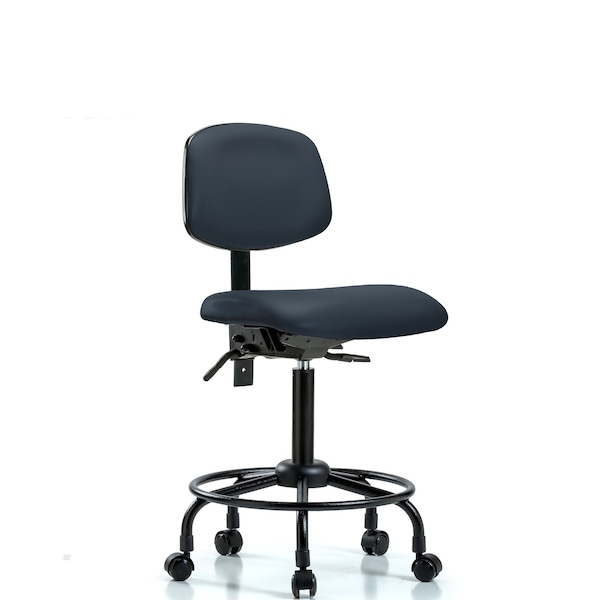 Bench Chair, Viniyl, RT Tilt, Casters, Nav, No Arms, 22" to 29" Height, Imperial Blue
