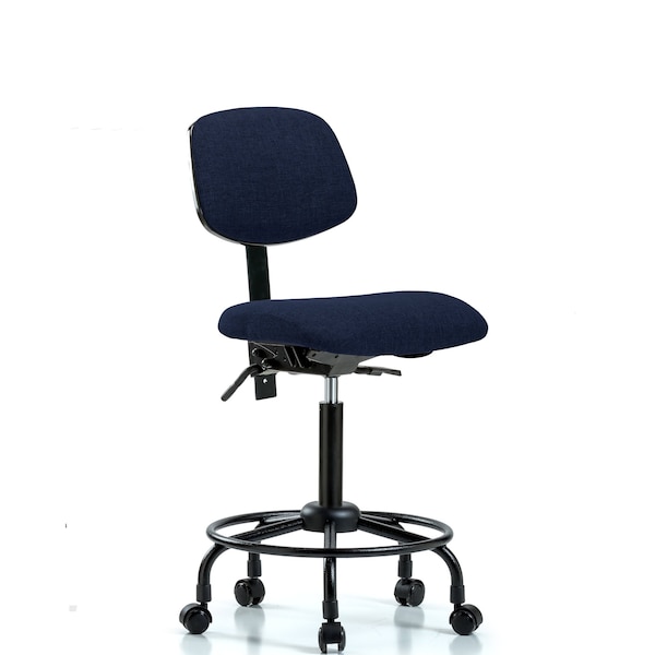 Chair, Fabric, Med Bench, RT Casters, Nav, No Arms, 22" to 29" Height, Dark Blue
