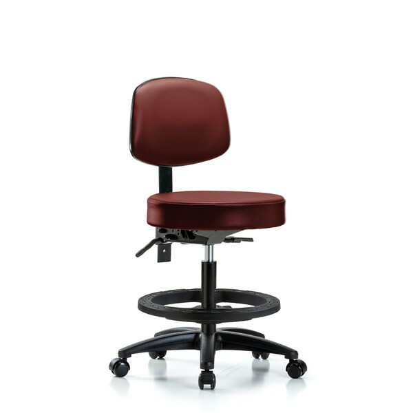 Vinyl Stool, Back, Med Bench, Foot Ring, Casters, Taupe