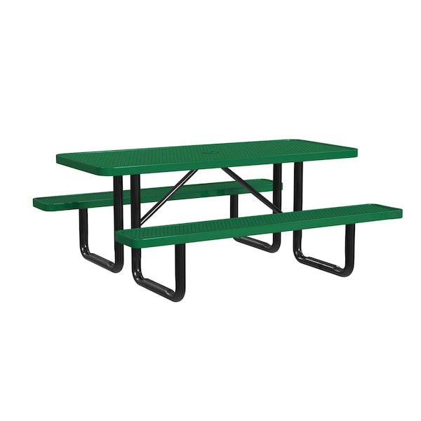 Rectangle Picnic Table, Green, In Ground Mount, 6 ft L
