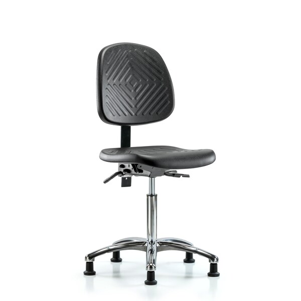Bench Chair, Poly, Med, Bk, Chrome, Tilt Gld, No Arms, 19-1/2" to 27-1/2" Height, Black; Blue