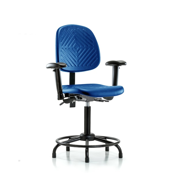 Poly Chair, Round Tube Base, Med Bench, Med Back, Arms, Glides, Blue