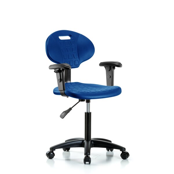 Erie Poly Chair, Med Bench, Arms, Casters, Blue