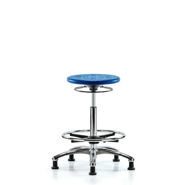 Huron Poly Clean Room Stool, High Bench, Foot Ring, Glides, Blue
