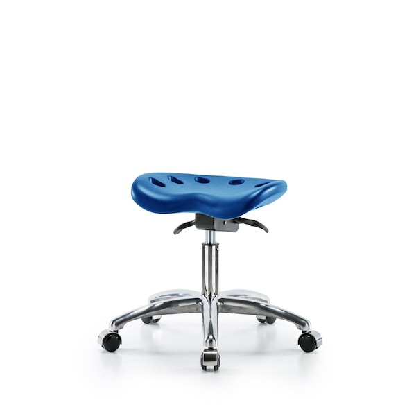 Poly Tractor Sit-Stand Stool Chrome, Desk, Chrome Casters, Blue