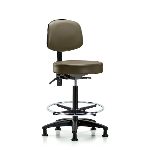 Vinyl Stool, Back, High Bench, Tilt, Foot Ring, Glides, Royal