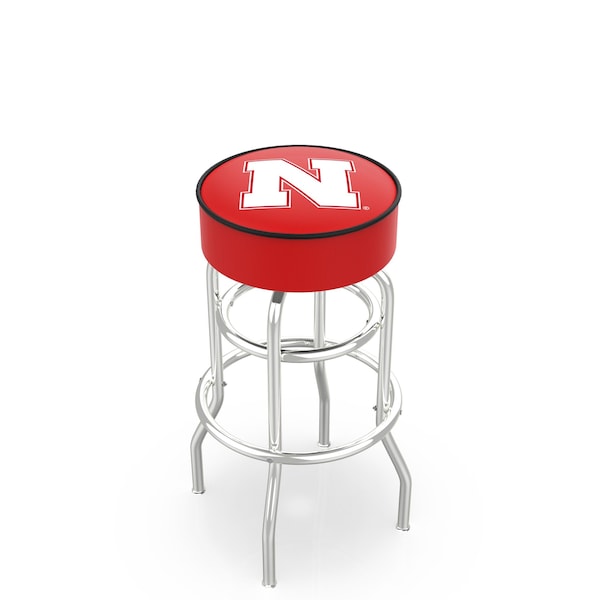 25" 4" Nebraska Cushion Seat, Double-Ring Chrome Swivel Bar Stool