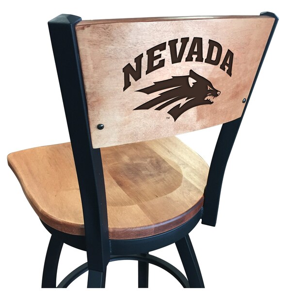 25" Blk Wrinkle Nevada Swivel Bar Stool, Laser Engraved Back