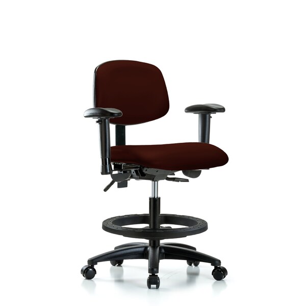 Chair, Vinyl, Med Bench, AA BF Casters, Burg, 6-Way Adjustable, 22" to 29" Height, Burgundy