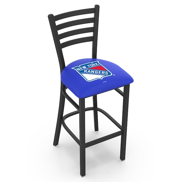 25" Blk Wrinkle New York Rangers Stationary Counter Stool, Ladder Back