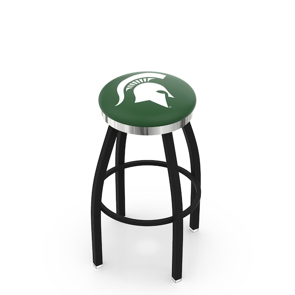 25" Blk Wrinkle Michigan State Swivel Bar Stool, Chrome Ring