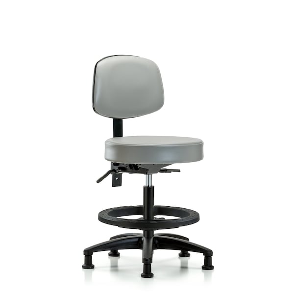 Vin Stool with Back-Medium Bench Ht with Black Foot RingandStationary Glides in Dove Trailblazer Vin