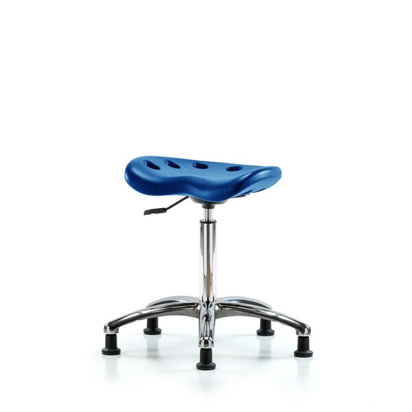 Poly Tractor Stool Chrome, Med Bench, Glides, Blue