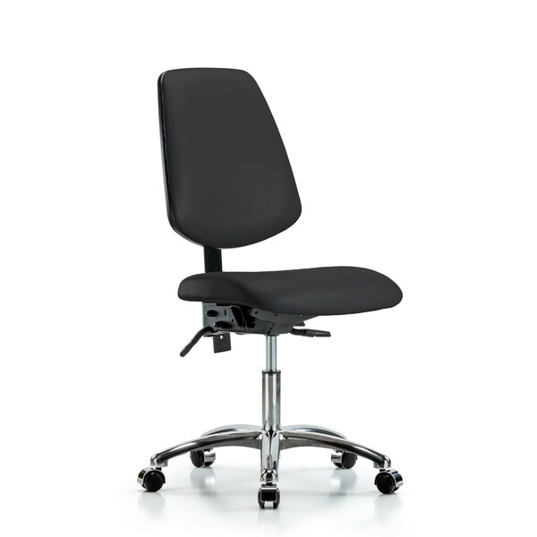 Desk Chair Desk Chair, Vinyl, Med, Bk, Chrm, Casters, Blk, No Arms, 18" to 23" Height, Vinyl, Black
