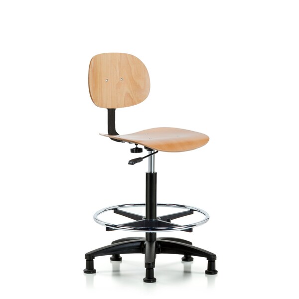 Chair, Wood, Hi Bench, CF Glides, Wood, Chrome, 21-1/2" to 31-1/4" Seat Height, Non-Marring Glides