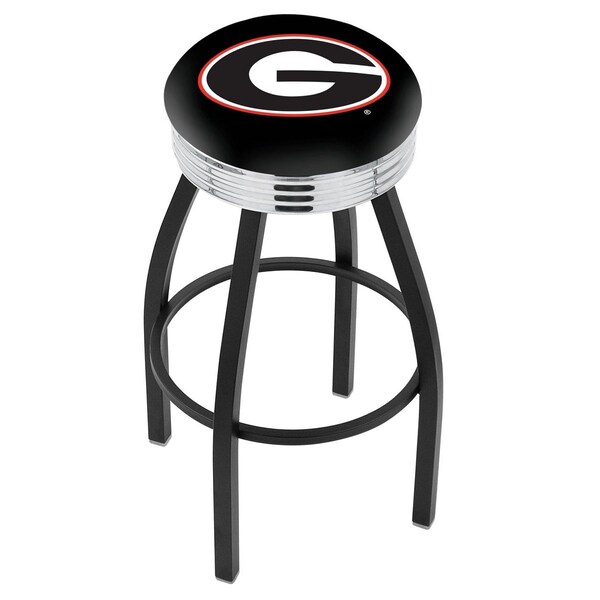 25" Blk Wrinkle Georgia "G" Swivel Bar Stool, Chrome Ring