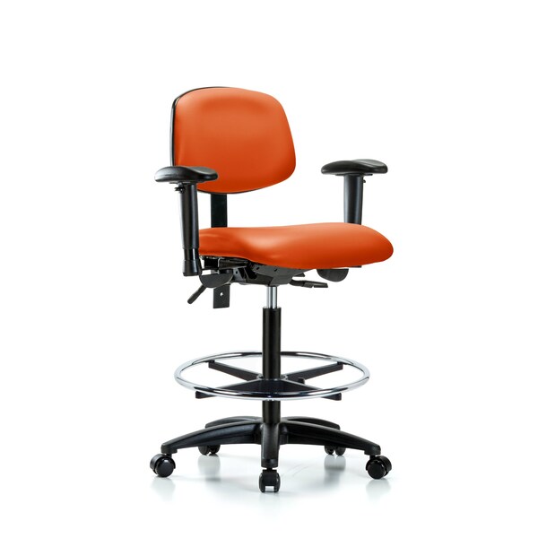 High Bench Chair Chair, Vin, Hi Ben, Tilt AA CF Cast, Orange, Adjustable Arms, 26" to 35" Height, Vinyl