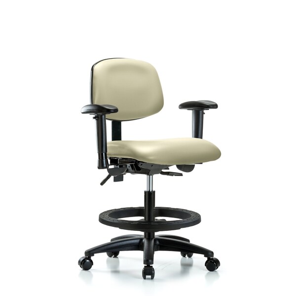 Chair, Vinyl, Med Bench, AA BF Casters, Wht, 6-Way Adjustable, 22" to 29" Height, Adobe White
