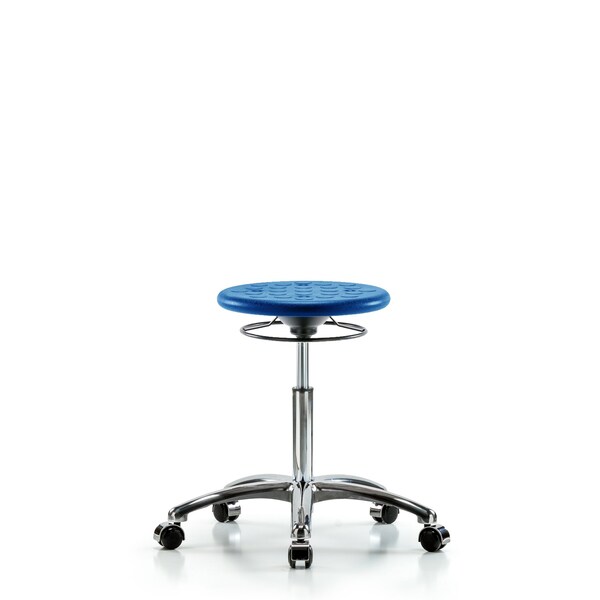 Huron Poly Stool Chrome, Med Bench, Casters, Blue