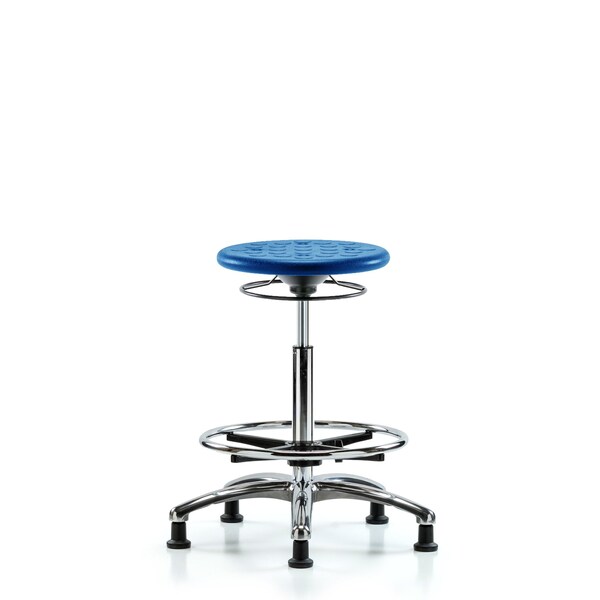 Huron Poly Stool Chrome, High Bench, Foot Ring, Glides, Blue