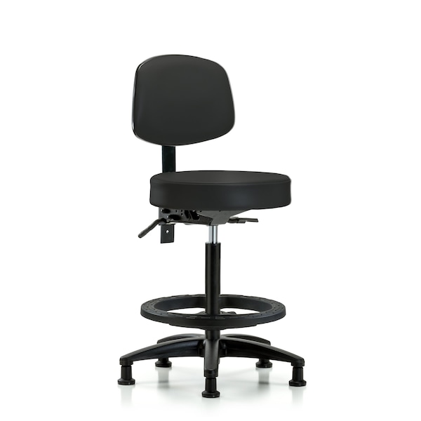 Vin Stool with Back-High Bench Ht with Black Foot RingandStationary Glides in Black Trailblazer Vin