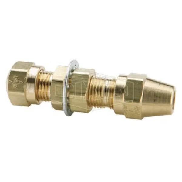 Air Brake Bulkhead Union, 1/2 in x 11/16-20, Tube x Straight Thread, Brass, Domestic