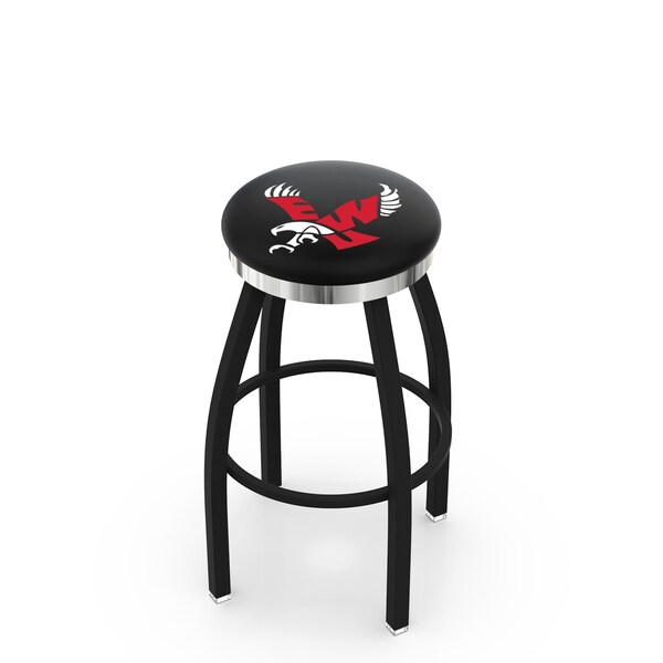25" Blk Wrinkle Eastern Washington Swivel Bar Stool, Chrome Ring
