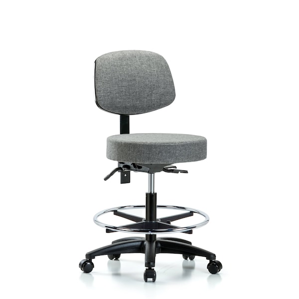 Bench Stool, Med, Fab, Bk, CF, Casters, Gry