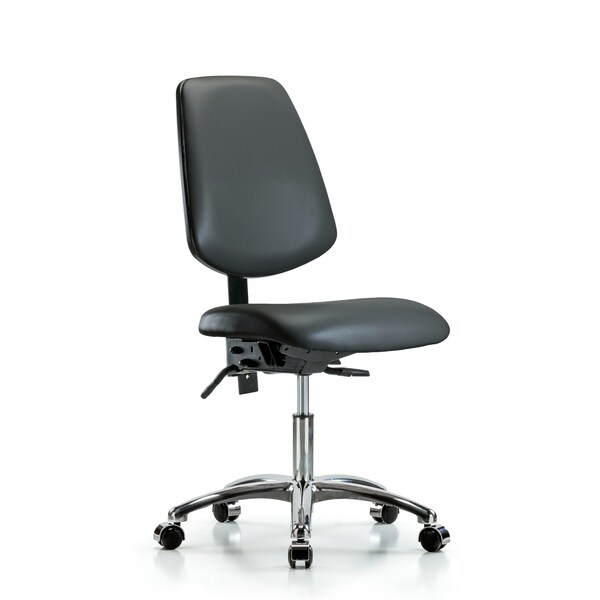 Vinyl Chair Chrome, Desk, Med Back, Casters, Carbon