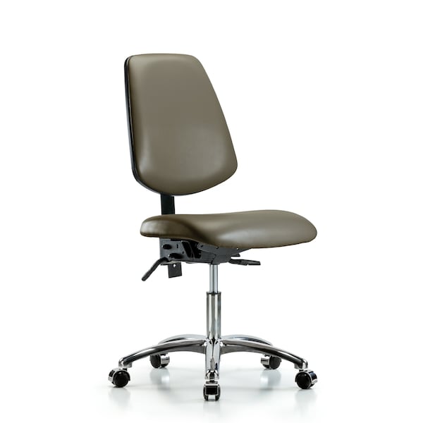 Vinyl Chair Chrome, Desk, Med Back, Tilt, Casters, Taupe