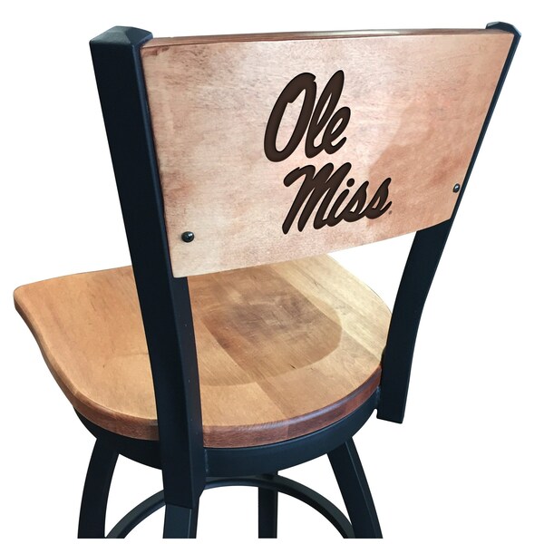 25" Blk Wrinkle Ole' Miss Swivel Bar Stool, Laser Engraved Back