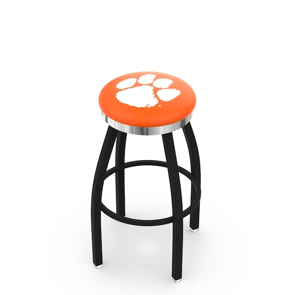 25" Blk Wrinkle Clemson Swivel Bar Stool, Chrome Ring