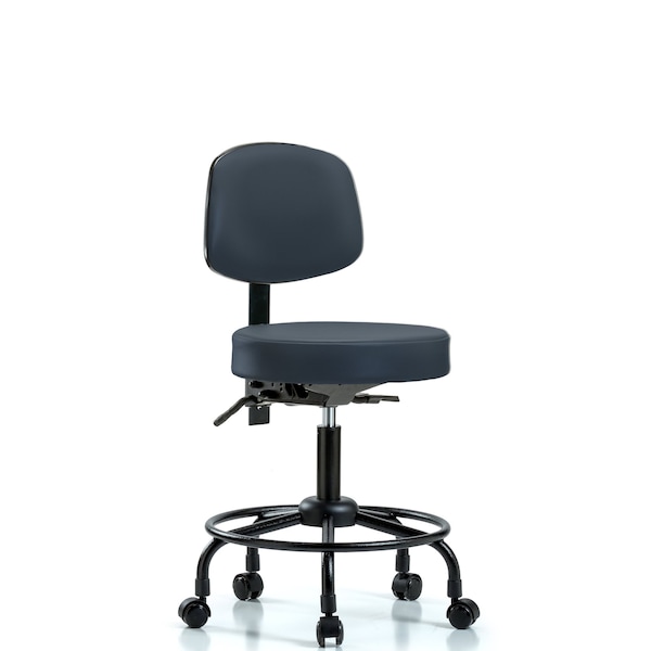 Desk Stool, Vinyl, Bk, RT, Tilt, Casters, Navy